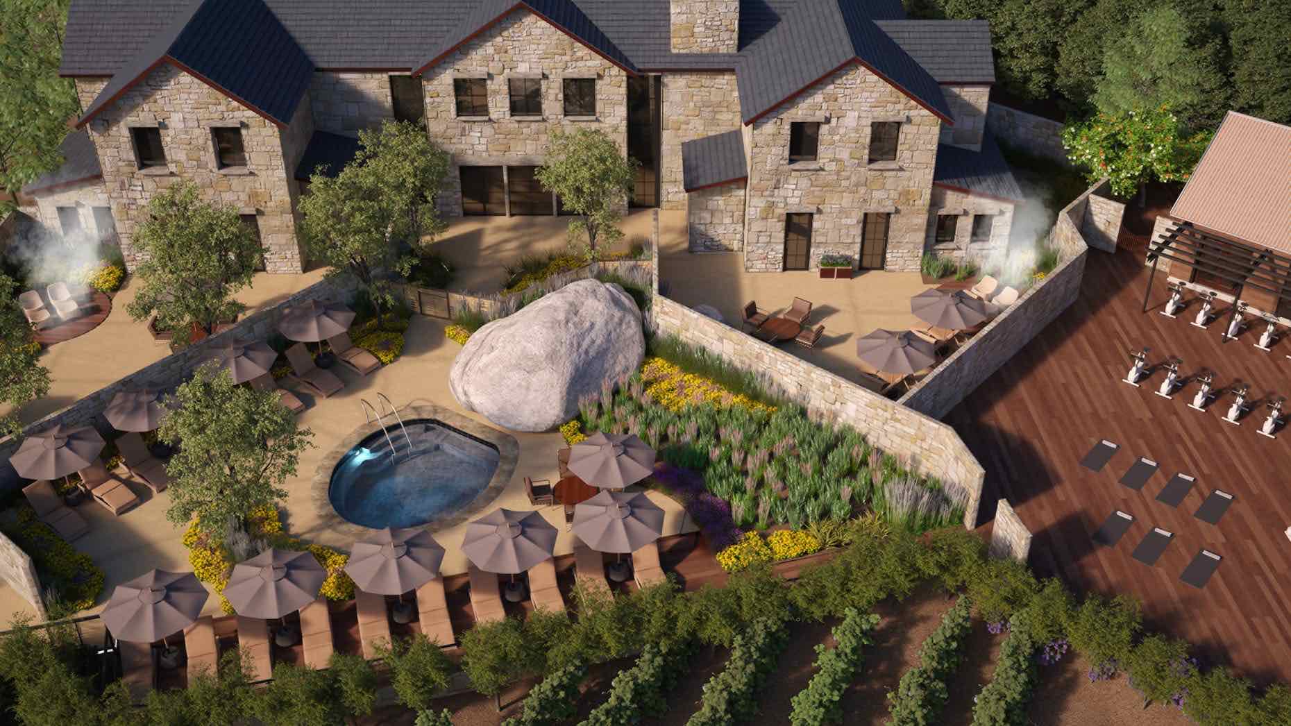 The spa at Four Seasons Resort Napa Valley aerial view